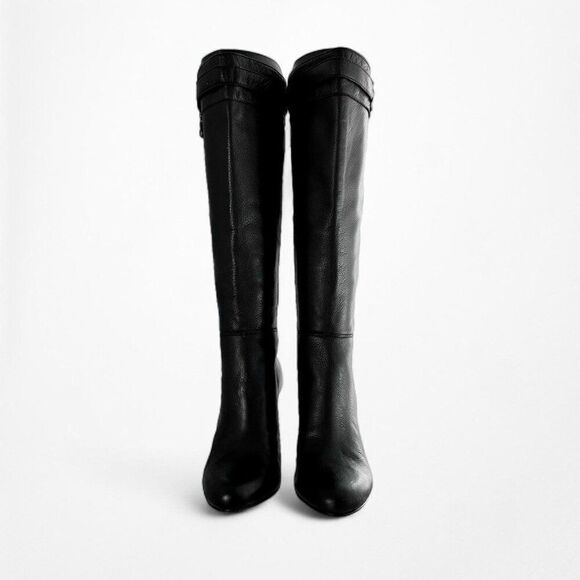 Vintage Y2K Black Knee High Leather Round Toe Block Heel Boots Size 6.5 - Picture 6 of 8